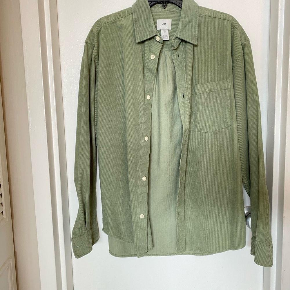 Moving Sale! H&M Men's Relaxed Fit Corduroy Shirt Green Size S
